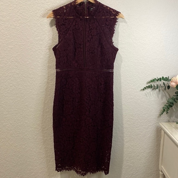 Bardot Burgundy Lace Dress - Picture 1 of 11